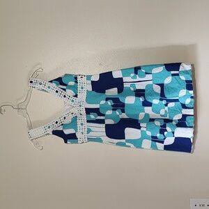Tina Turk Blue/Teal/White abstract sleeveless dress size 4